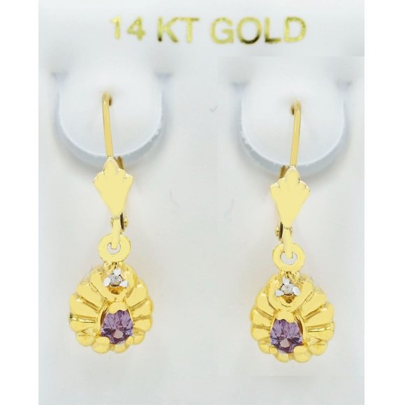 Alexandrite 0.64 Cts & Diamond Dangling Earrings 14K Yellow Gold